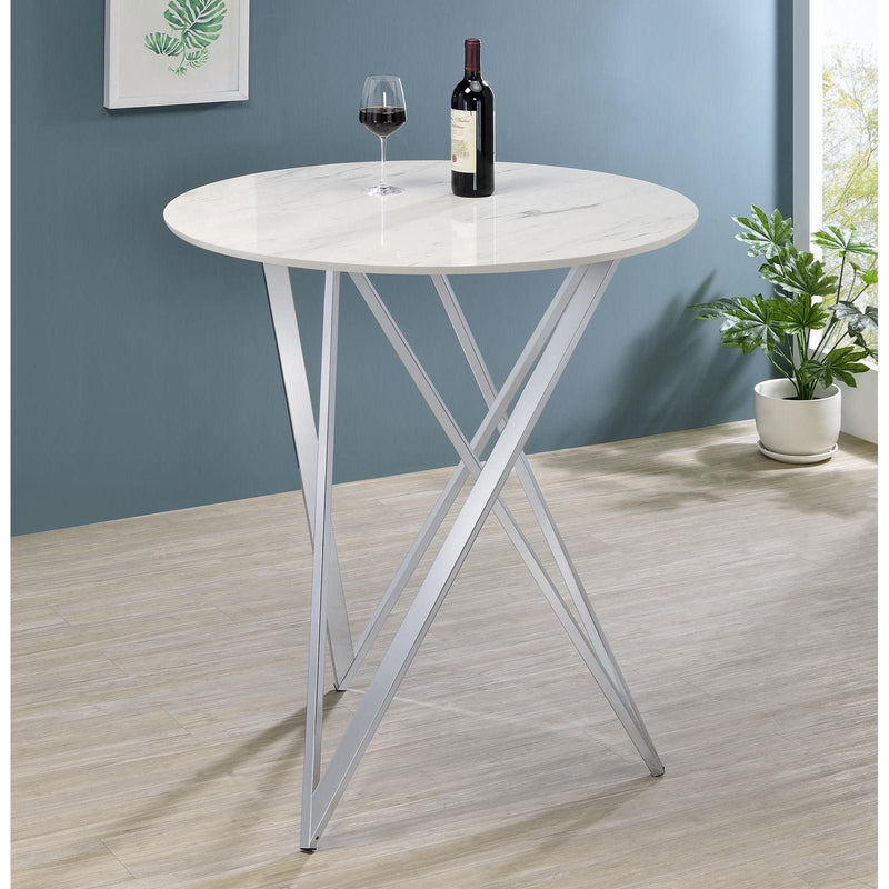  Coaster Furniture Bexter 183526 Round 35-inch Faux Marble Bistro Bar Table - Chrome IMAGE 4