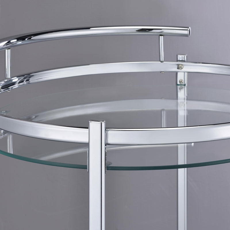  Coaster Furniture Chrissy 181367 Round Glass Shelf Metal Bar Cart - Chrome IMAGE 10
