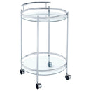 Coaster Furniture Chrissy 181367 Round Glass Shelf Metal Bar Cart - Chrome IMAGE 1