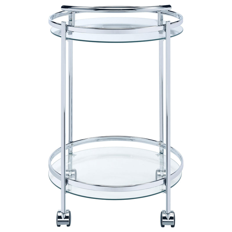  Coaster Furniture Chrissy 181367 Round Glass Shelf Metal Bar Cart - Chrome IMAGE 6