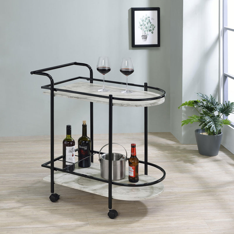  Coaster Furniture Desiree 181376 2-tier Faux Marble Shelf Metal Bar Cart - Black IMAGE 9