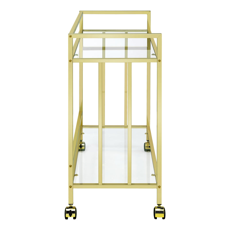  Coaster Furniture Cara 181381 2-tier Rectangular Glass Shelf Metal Bar Cart - Brass IMAGE 5