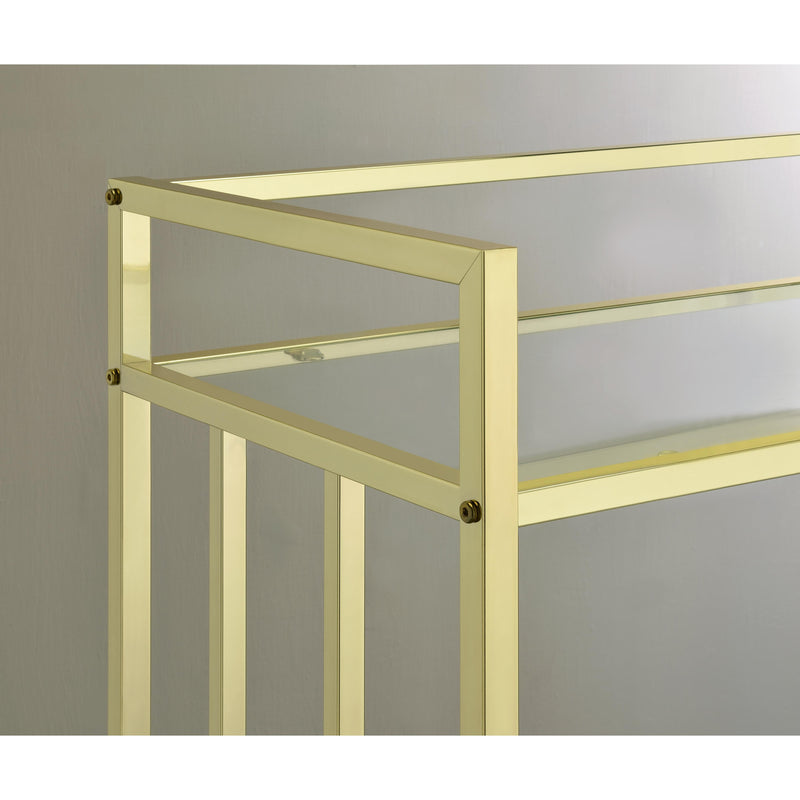  Coaster Furniture Cara 181381 2-tier Rectangular Glass Shelf Metal Bar Cart - Brass IMAGE 8