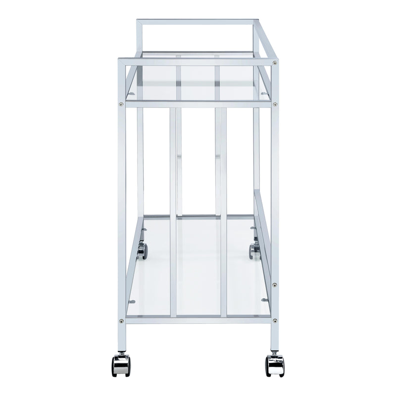  Coaster Furniture Cara 181382 2-tier Rectangular Glass Shelf Metal Bar Cart - Chrome IMAGE 3