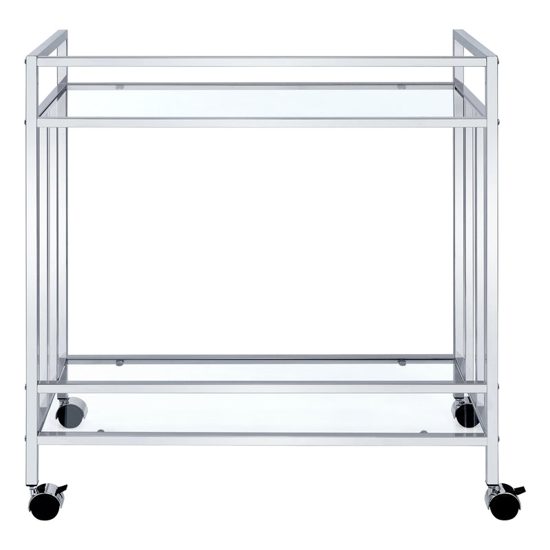  Coaster Furniture Cara 181382 2-tier Rectangular Glass Shelf Metal Bar Cart - Chrome IMAGE 4