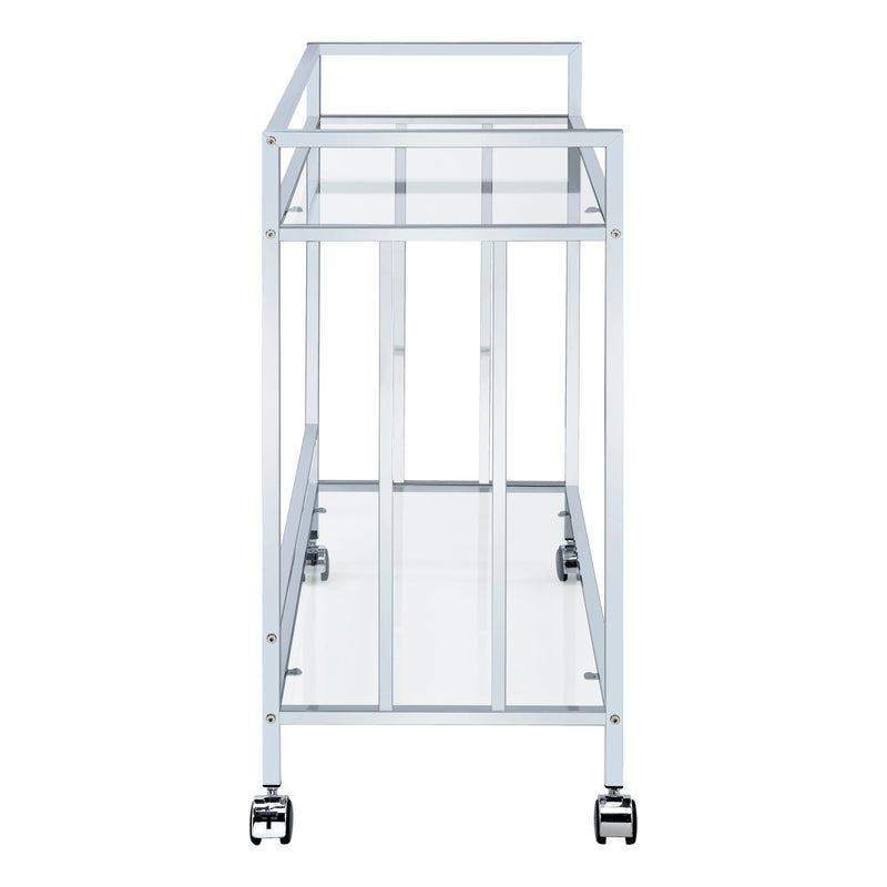  Coaster Furniture Cara 181382 2-tier Rectangular Glass Shelf Metal Bar Cart - Chrome IMAGE 5