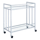  Coaster Furniture Cara 181382 2-tier Rectangular Glass Shelf Metal Bar Cart - Chrome IMAGE 6