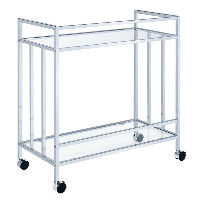  Coaster Furniture Cara 181382 2-tier Rectangular Glass Shelf Metal Bar Cart - Chrome IMAGE 6