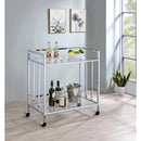  Coaster Furniture Cara 181382 2-tier Rectangular Glass Shelf Metal Bar Cart - Chrome IMAGE 7