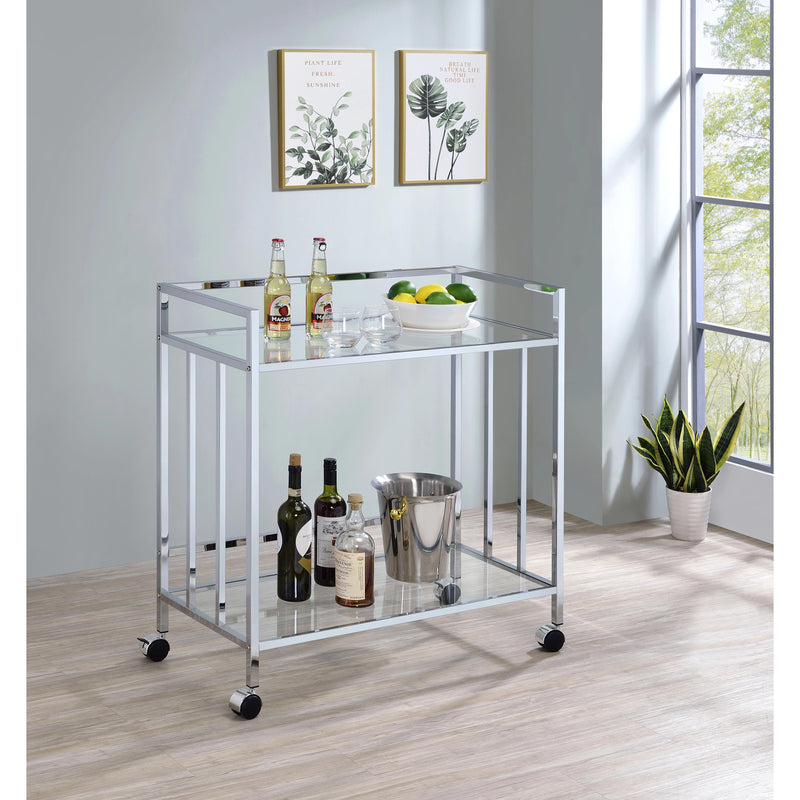 Coaster Furniture Cara 181382 2-tier Rectangular Glass Shelf Metal Bar Cart - Chrome IMAGE 7