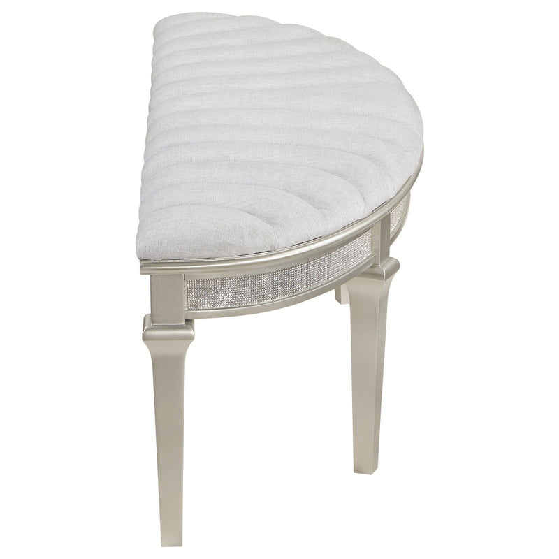  Coaster Furniture Evangeline 223396 Curved Fabric Upholstered Bench - Silver Oak IMAGE 9