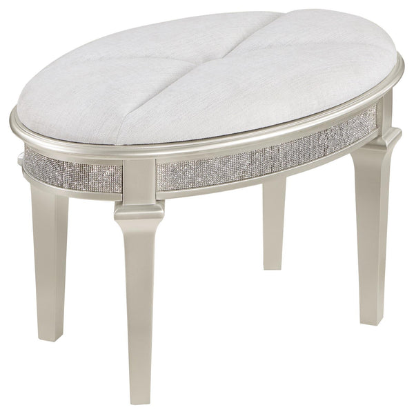  Coaster Furniture Evangeline 223399 Upholstered Oval Vanity Stool - Silver and Ivory IMAGE 1