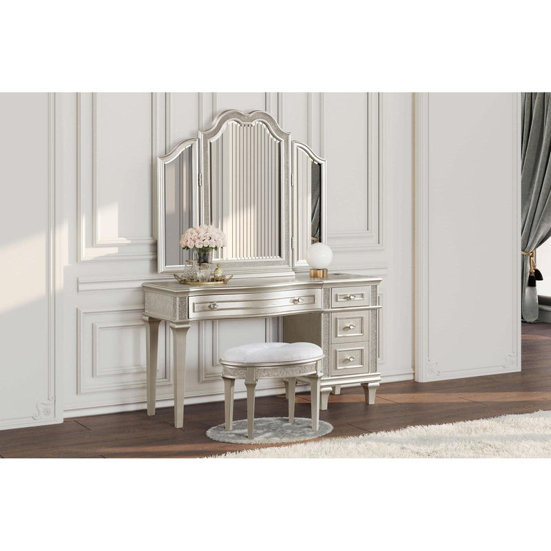  Coaster Furniture Evangeline 223399 Upholstered Oval Vanity Stool - Silver and Ivory IMAGE 2