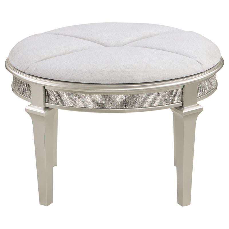  Coaster Furniture Evangeline 223399 Upholstered Oval Vanity Stool - Silver and Ivory IMAGE 3