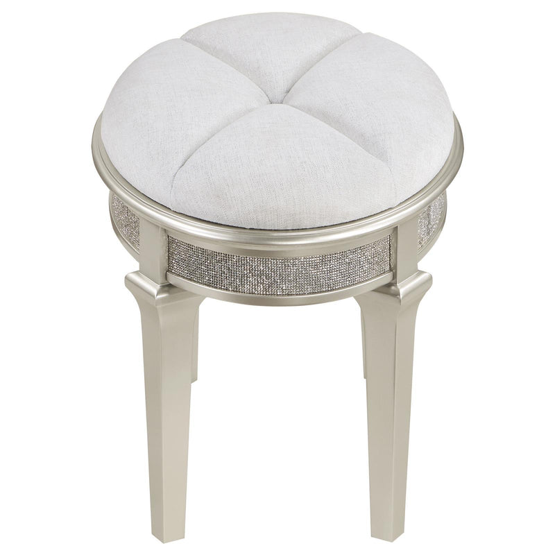  Coaster Furniture Evangeline 223399 Upholstered Oval Vanity Stool - Silver and Ivory IMAGE 4