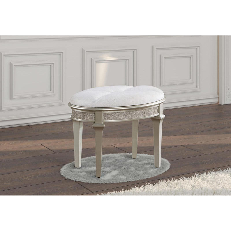 Coaster Furniture Evangeline 223399 Upholstered Oval Vanity Stool - Silver and Ivory IMAGE 5