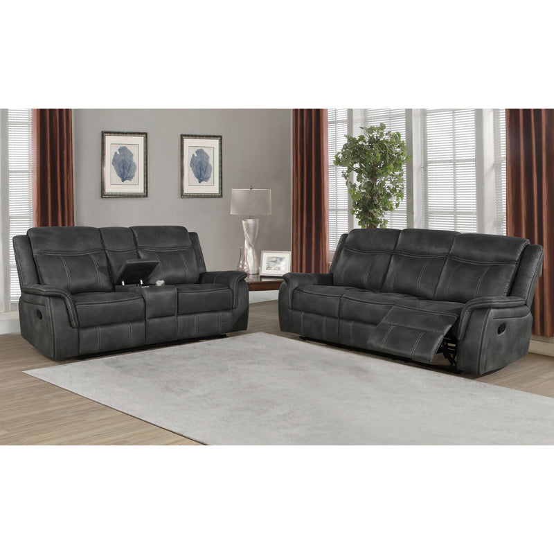  Coaster Furniture Lawrence 603505 Upholstered Padded Arm Reclining Loveseat - Charcoal IMAGE 2