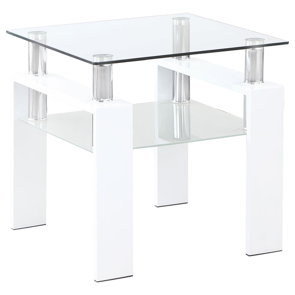  Coaster Furniture Dyer 703437 1-shelf Square Glass Top Side End Table - White IMAGE 1