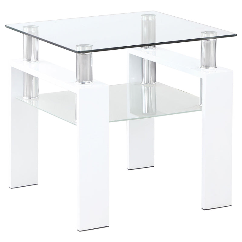  Coaster Furniture Dyer 703437 1-shelf Square Glass Top Side End Table - White IMAGE 1