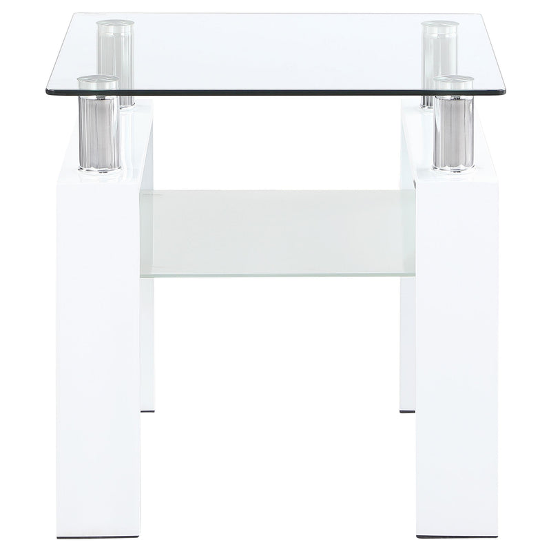  Coaster Furniture Dyer 703437 1-shelf Square Glass Top Side End Table - White IMAGE 2