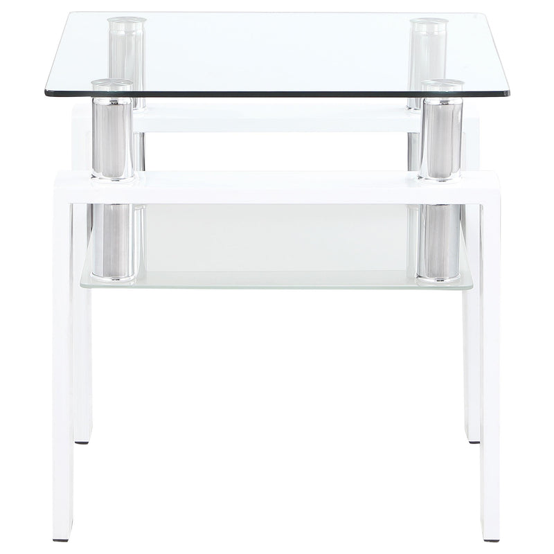  Coaster Furniture Dyer 703437 1-shelf Square Glass Top Side End Table - White IMAGE 3