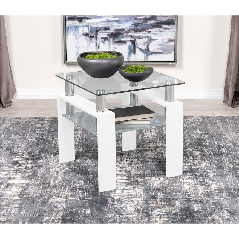  Coaster Furniture Dyer 703437 1-shelf Square Glass Top Side End Table - White IMAGE 4