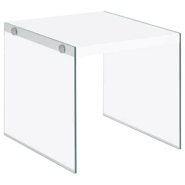  Coaster Furniture Opal 704147 Square Glass Frame Side End Table - White High Gloss IMAGE 1