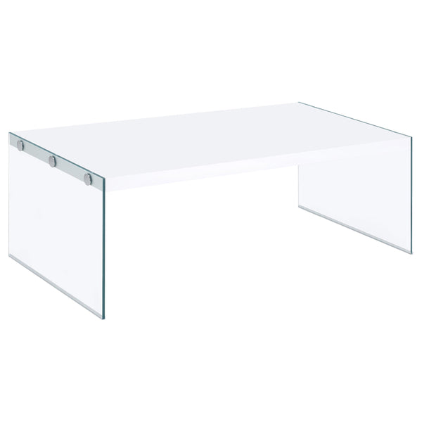  Coaster Furniture Opal 704148 Rectangular Glass Frame Coffee Table - White High Gloss IMAGE 1