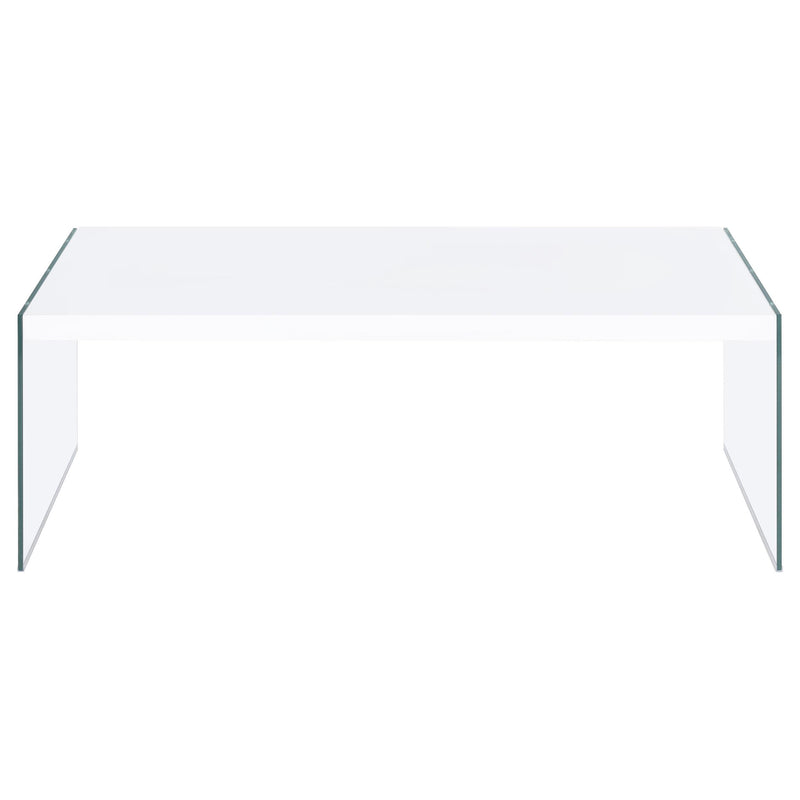  Coaster Furniture Opal 704148 Rectangular Glass Frame Coffee Table - White High Gloss IMAGE 2