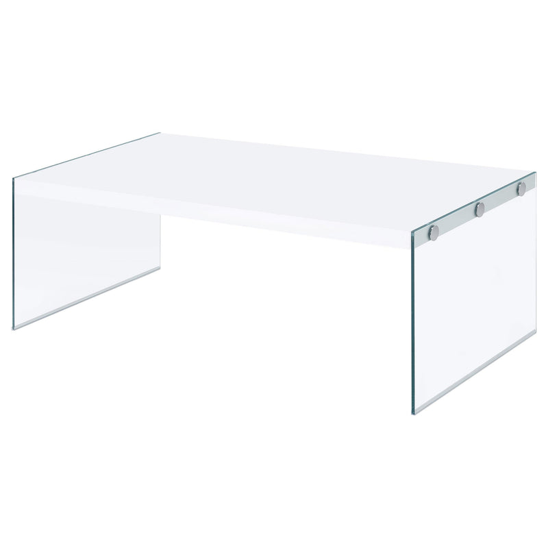 Coaster Furniture Opal 704148 Rectangular Glass Frame Coffee Table - White High Gloss IMAGE 3