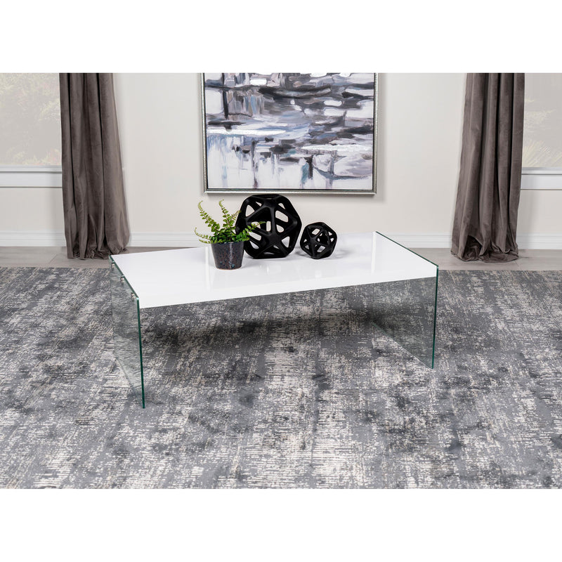  Coaster Furniture Opal 704148 Rectangular Glass Frame Coffee Table - White High Gloss IMAGE 8