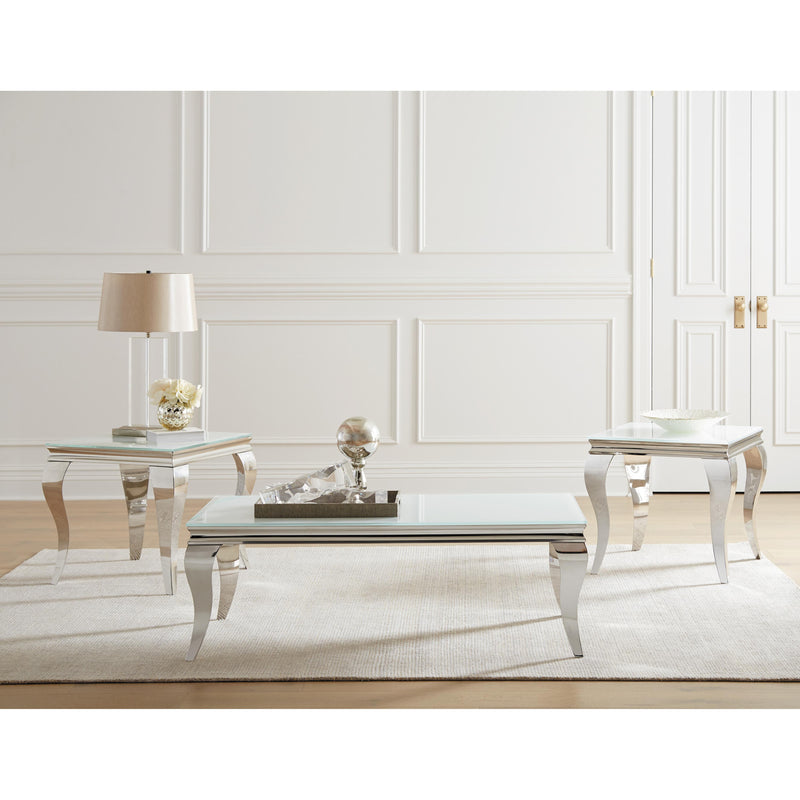 Coaster Furniture Carone 707767 Square Glass Top End Side Table - White and Chrome IMAGE 3