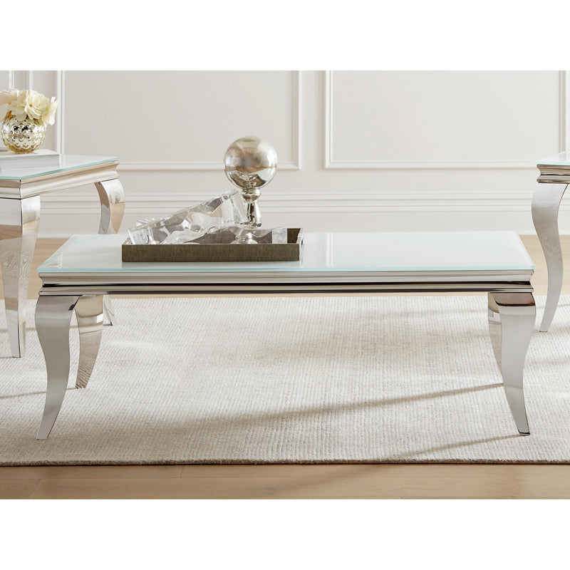  Coaster Furniture Carone 707768 Rectangular Glass Top Coffee Table - White and Chrome IMAGE 2