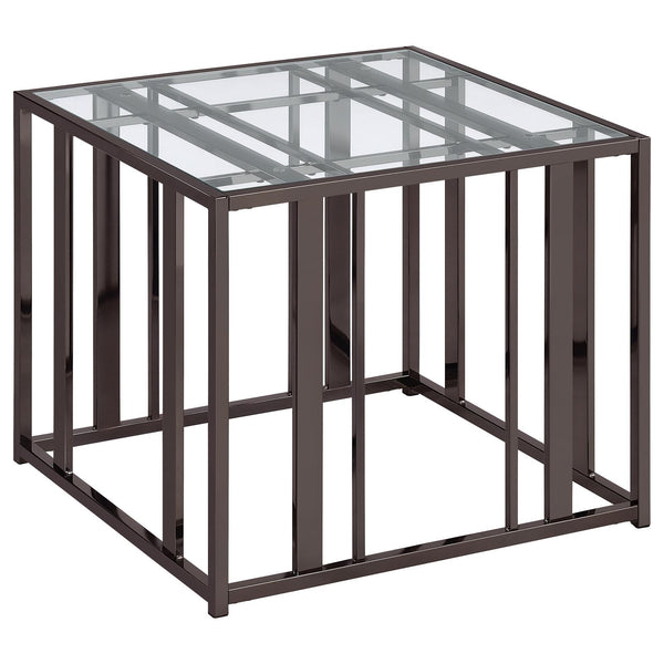  Coaster Furniture Adri 708357 Rectangular Glass Top Side End Table - Black Nickel IMAGE 1