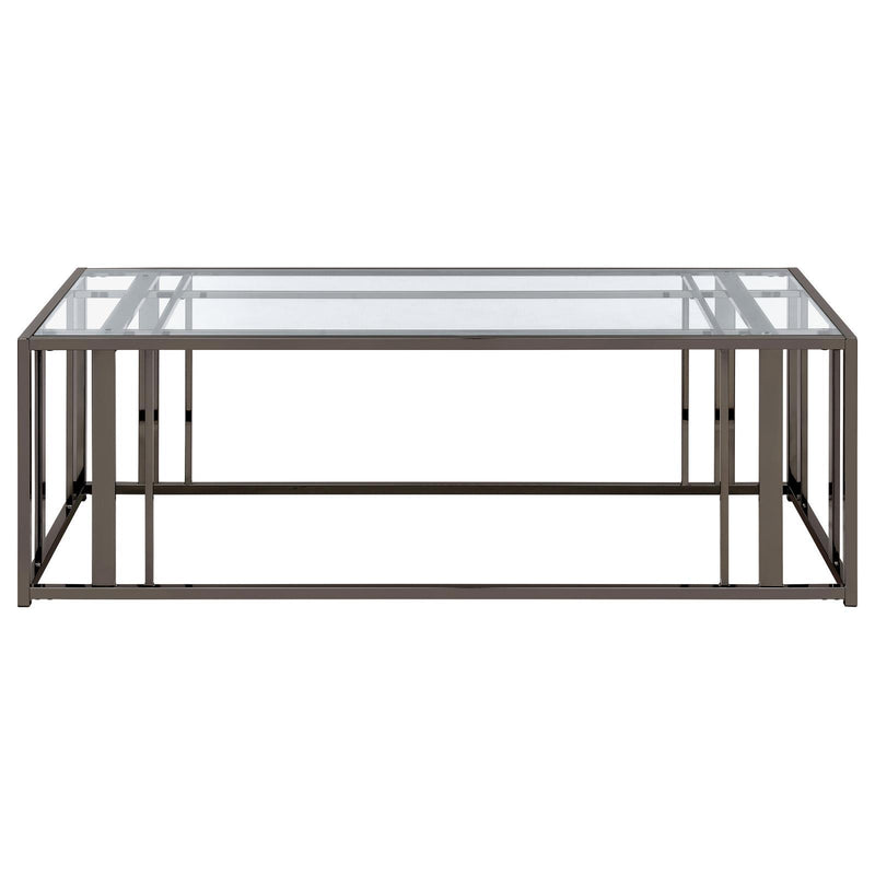  Coaster Furniture Adri 708358 Rectangular Glass Top Coffee Table - Black Nickel IMAGE 3