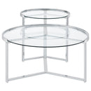  Coaster Furniture Delia 708400 2-Piece Round Glass Top Nesting Coffee Table - Chrome IMAGE 3