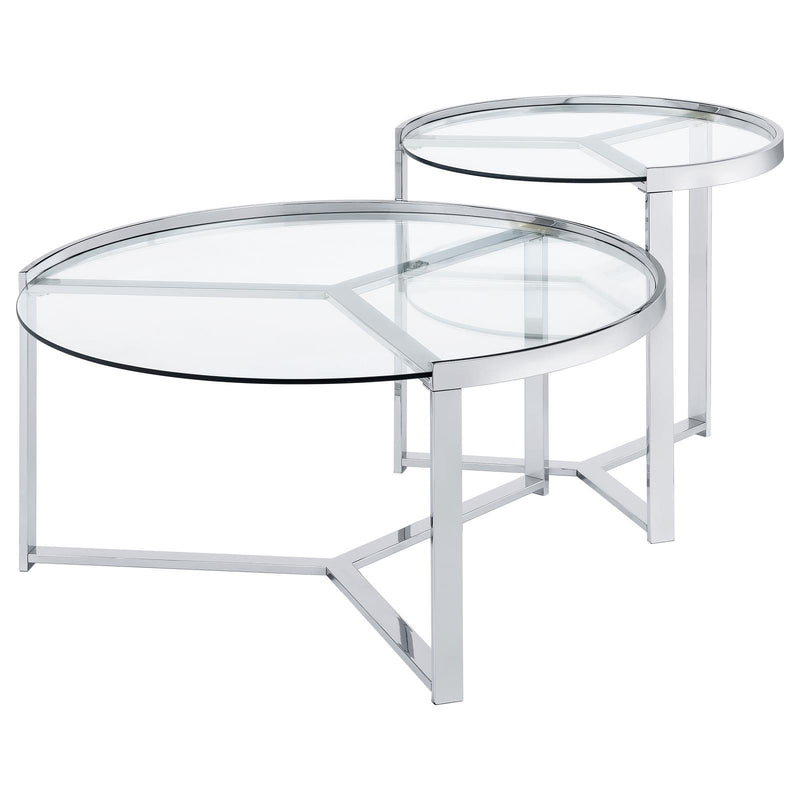  Coaster Furniture Delia 708400 2-Piece Round Glass Top Nesting Coffee Table - Chrome IMAGE 4