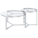  Coaster Furniture Delia 708400 2-Piece Round Glass Top Nesting Coffee Table - Chrome IMAGE 5
