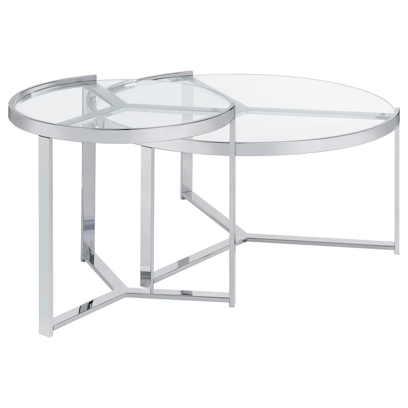  Coaster Furniture Delia 708400 2-Piece Round Glass Top Nesting Coffee Table - Chrome IMAGE 8