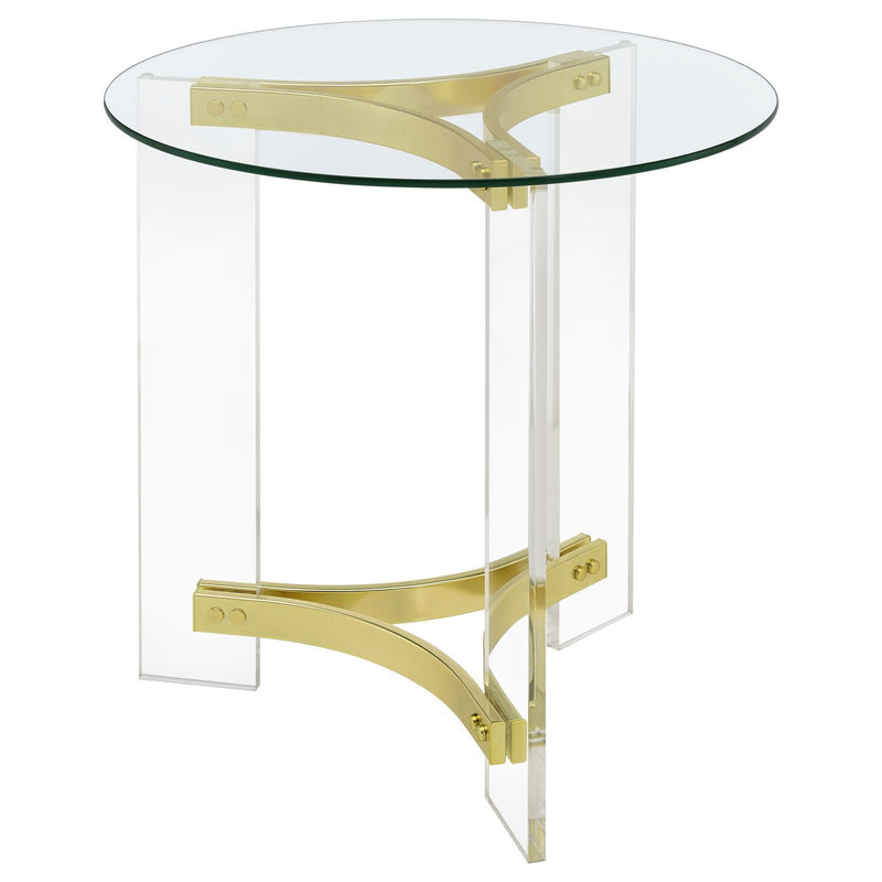  Coaster Furniture Janessa 710067 Round Glass Top Acrylic Leg End Table - Matte Brass IMAGE 5