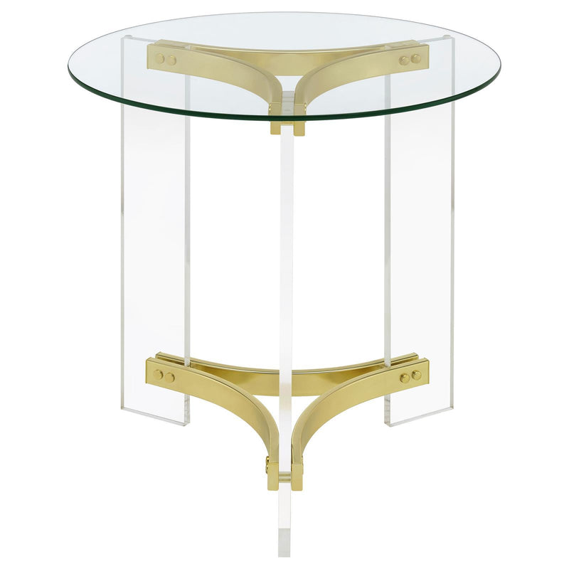  Coaster Furniture Janessa 710067 Round Glass Top Acrylic Leg End Table - Matte Brass IMAGE 6