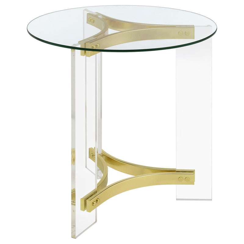  Coaster Furniture Janessa 710067 Round Glass Top Acrylic Leg End Table - Matte Brass IMAGE 7
