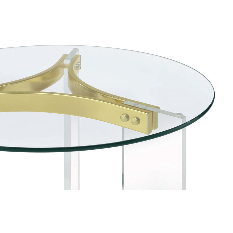  Coaster Furniture Janessa 710067 Round Glass Top Acrylic Leg End Table - Matte Brass IMAGE 8
