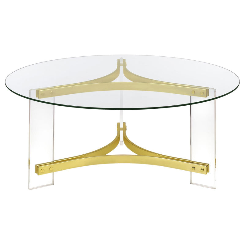  Coaster Furniture Janessa 710068 Round Glass Top Acrylic Leg Coffee Table - Matte Brass IMAGE 3
