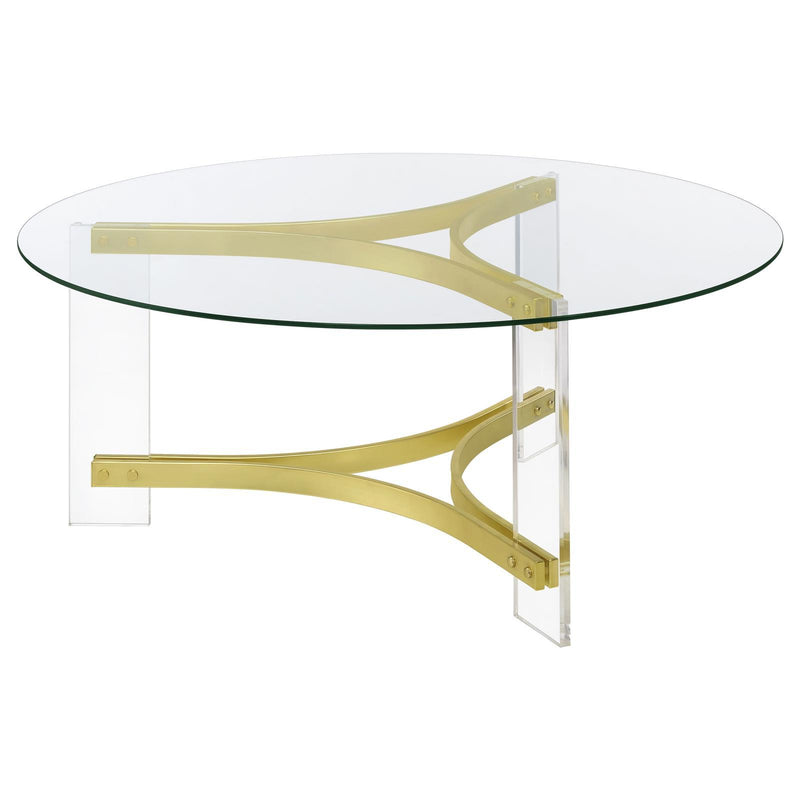  Coaster Furniture Janessa 710068 Round Glass Top Acrylic Leg Coffee Table - Matte Brass IMAGE 5
