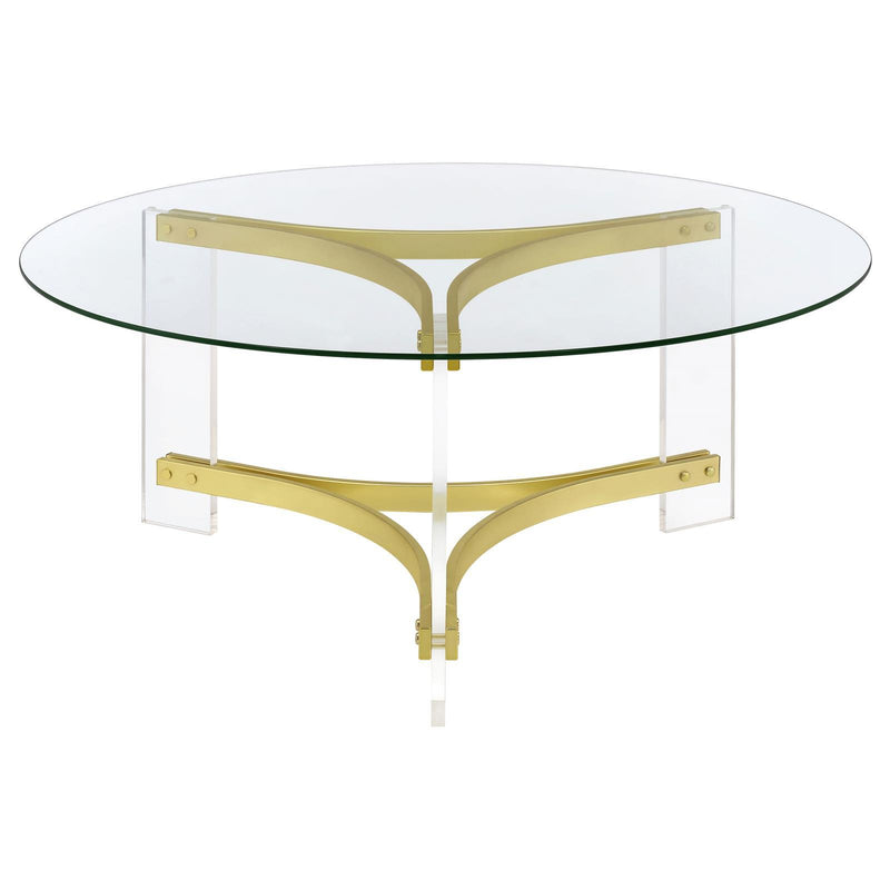  Coaster Furniture Janessa 710068 Round Glass Top Acrylic Leg Coffee Table - Matte Brass IMAGE 6