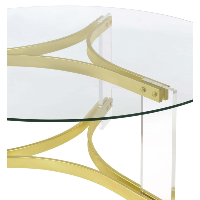  Coaster Furniture Janessa 710068 Round Glass Top Acrylic Leg Coffee Table - Matte Brass IMAGE 8