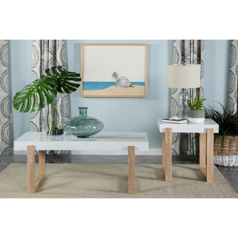  Coaster Furniture Pala 753397 Rectangular End Table - White High Gloss and Natural IMAGE 2