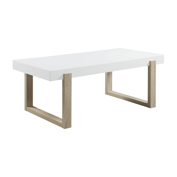  Coaster Furniture Pala 753398 Rectangular Coffee Table - White High Gloss and Natural IMAGE 1
