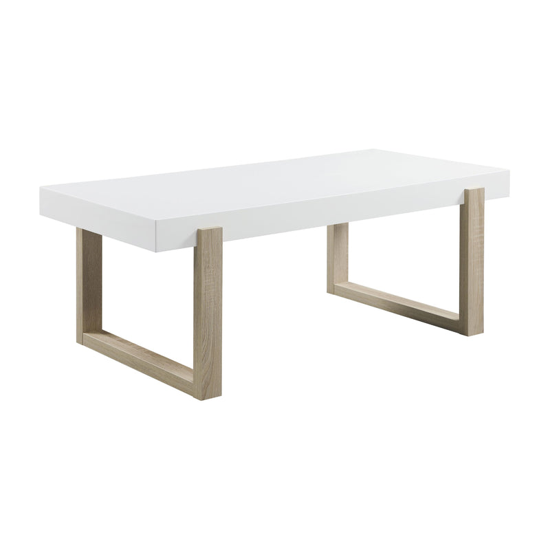  Coaster Furniture Pala 753398 Rectangular Coffee Table - White High Gloss and Natural IMAGE 1